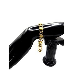 Vintage Uranium Glass Bracelet Glows  under UV Gold Tone Link Design